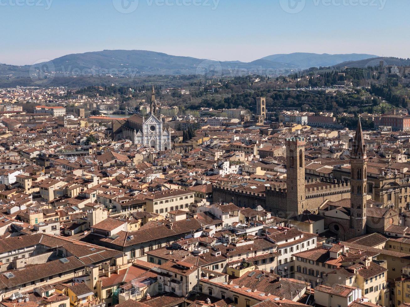 Aerial view of the Basilica di Santa Croce on square of the same name in Florence, Tuscany, Italy. photo