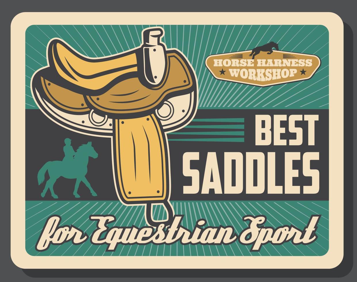 Saddles, equestrian sport equipment, retro vector 16164387 Vector Art