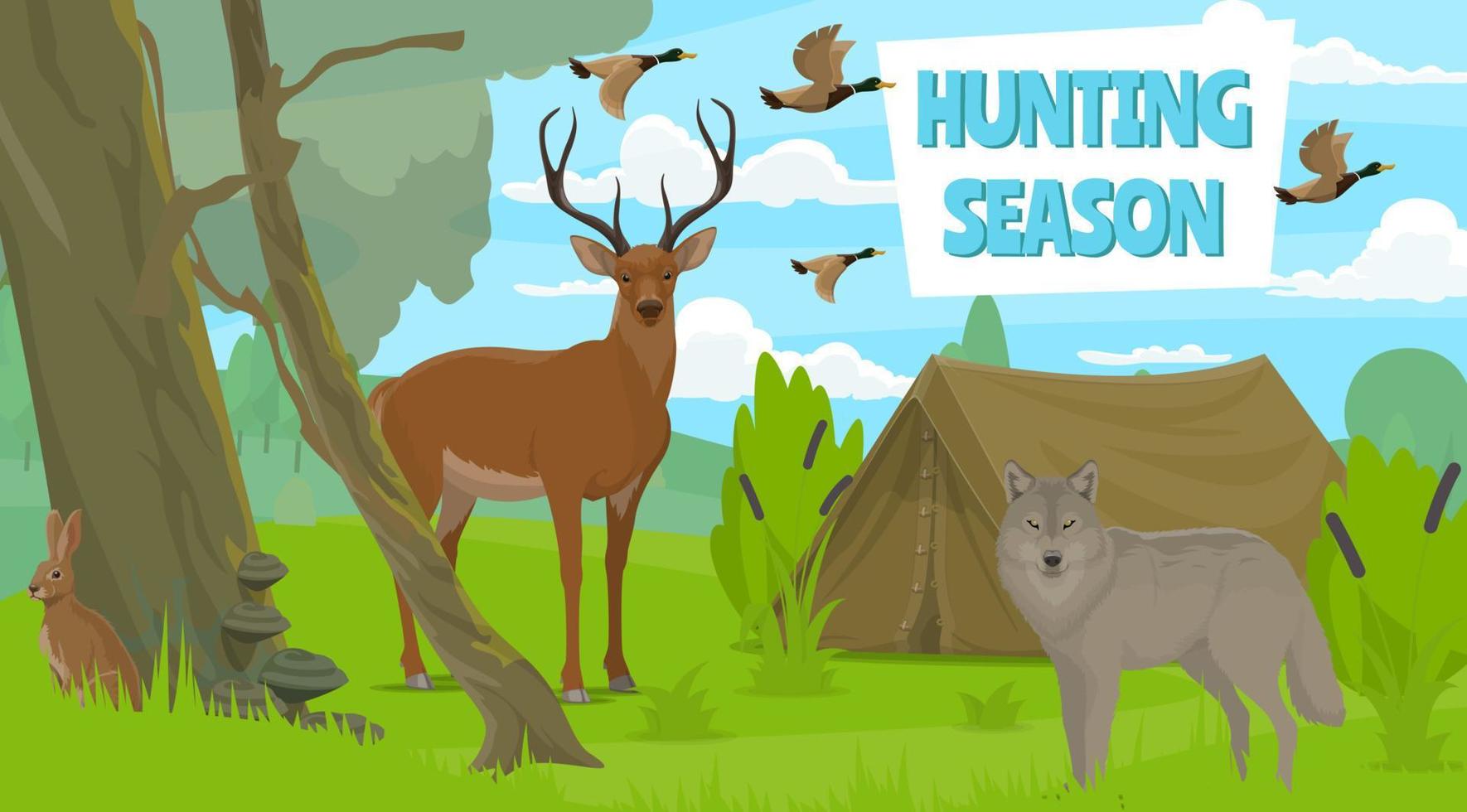 Wildlife animals in forest, hunting season vector