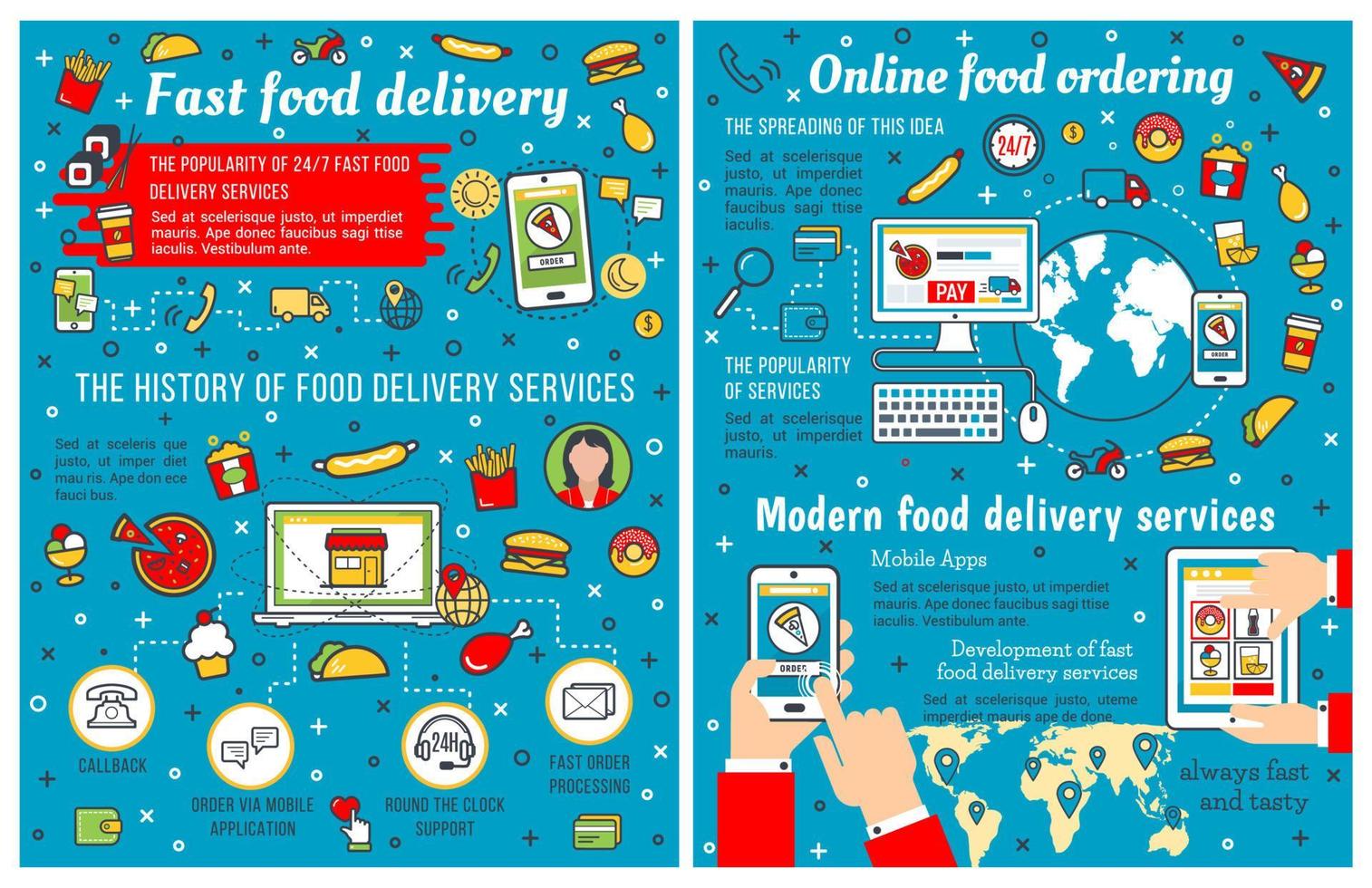 Fast food takeaway and delivery infographic vector