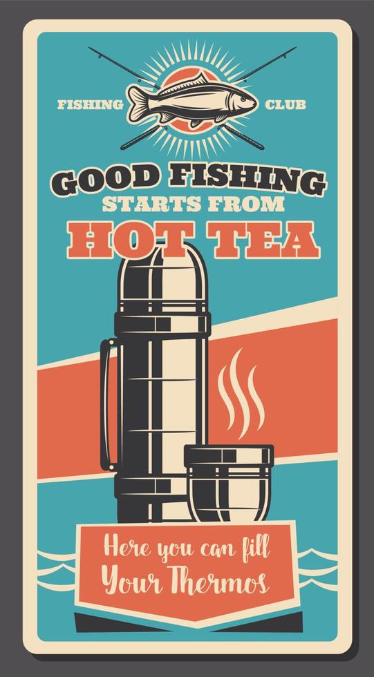 Fishing sport items and thermos vector