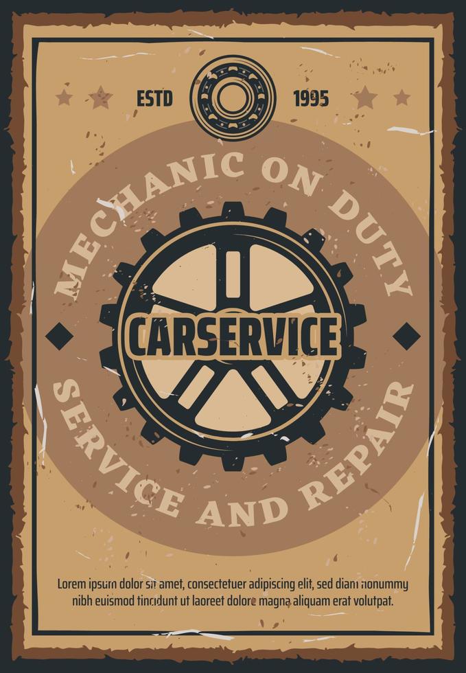 Car repair and mechanic service retro poster vector