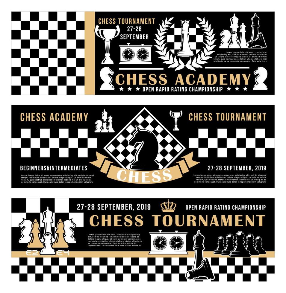 academia de juego de ajedrez, cartel de vector de torneo abierto