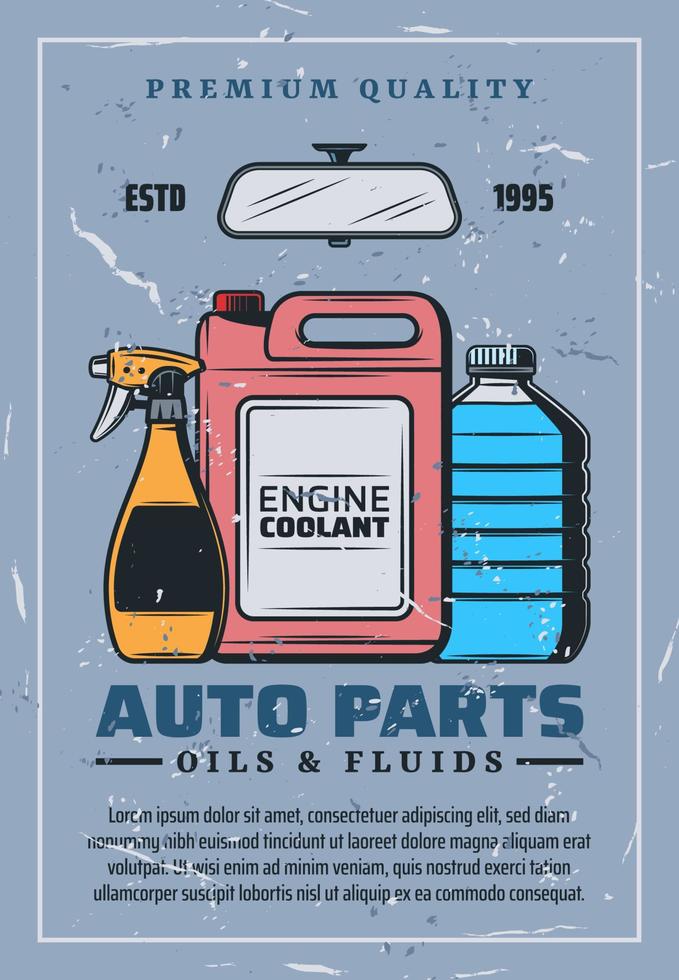 Auto parts, oils and fluids. Vector