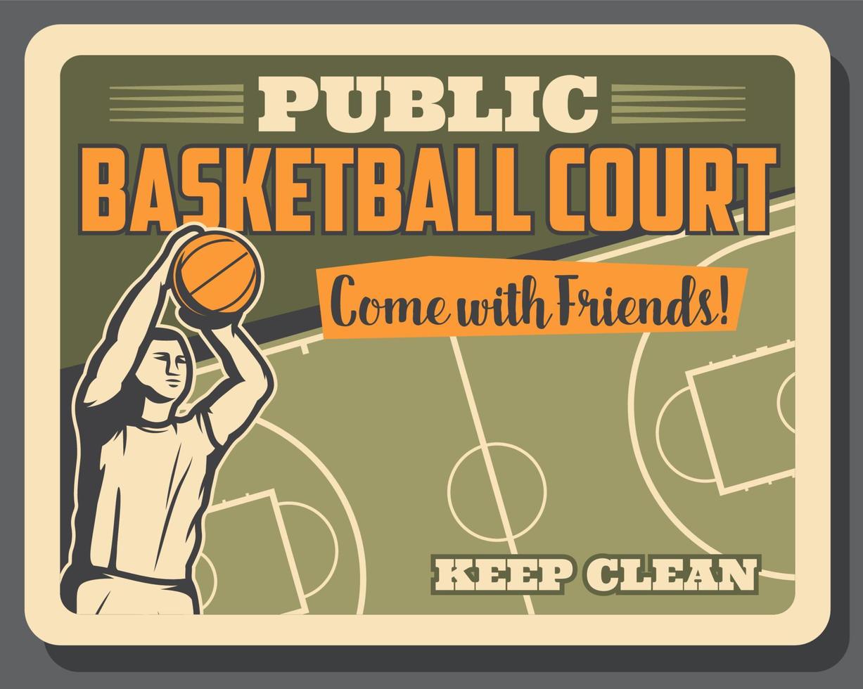 Basketball sport player and court, vector poster