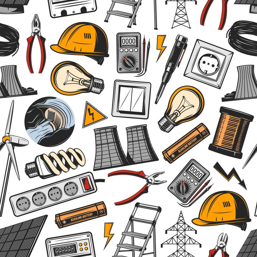 Electrical tools and power plant seamless pattern vector