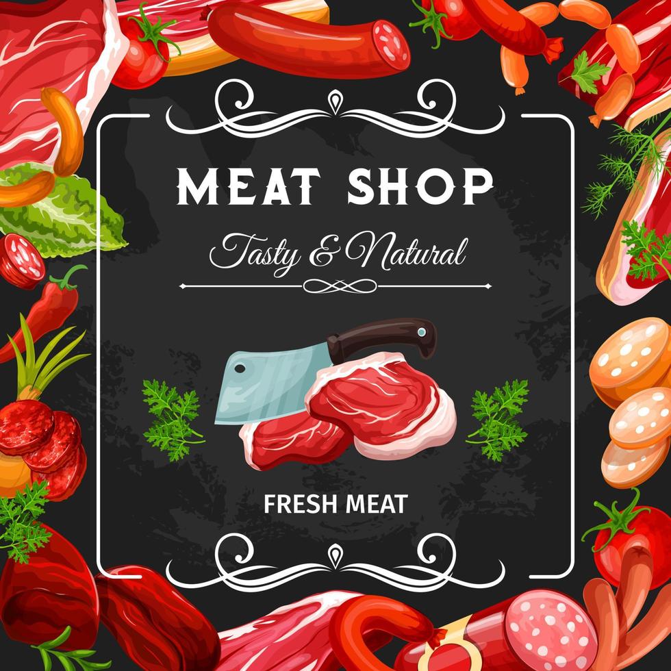 Sausages, beef, pork, chicken and lamb meat vector