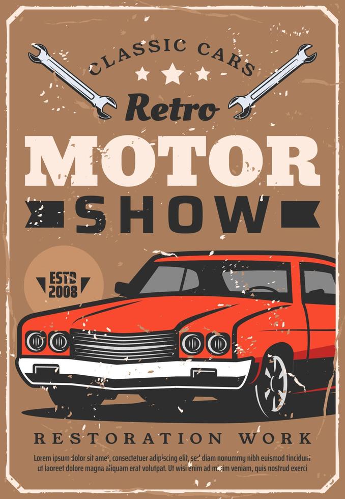 espectáculo de autos retro vintage auto motor club vector