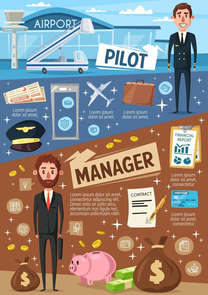 Aviation pilot and business manager profession vector