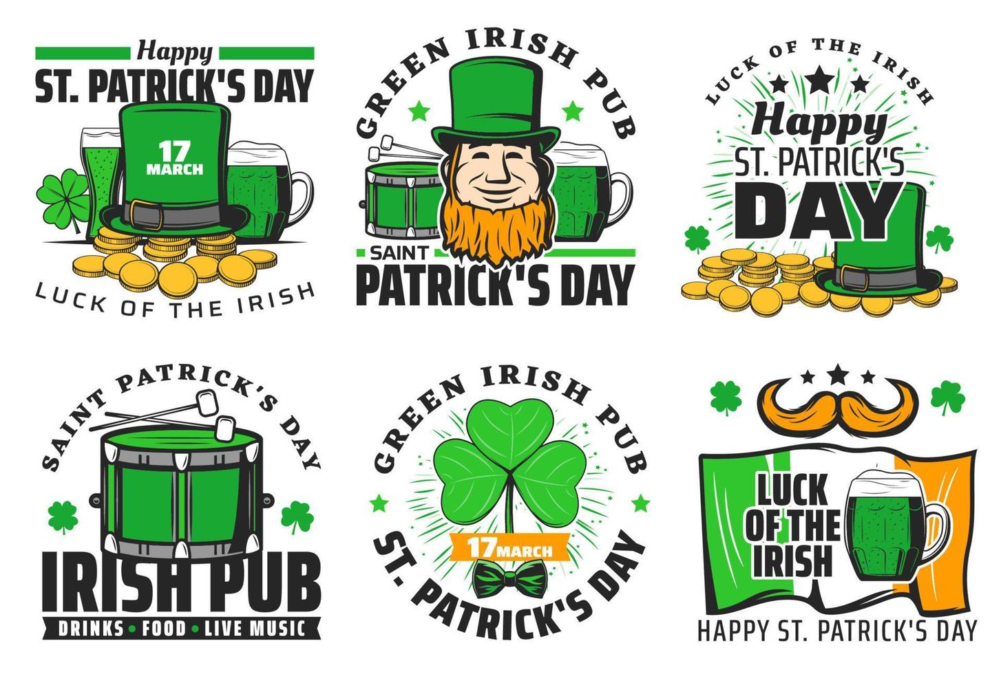 St Patrick day party beer bar, Irish holiday icons vector