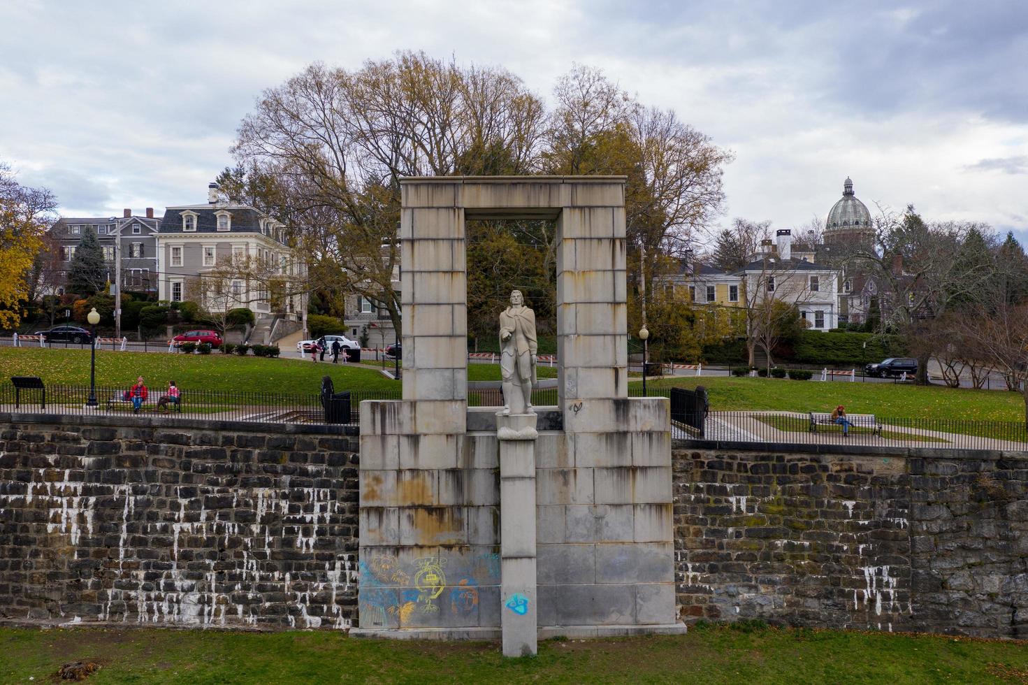 Providence, Rhode Island - Nov 28, 2020 -  Prospect Terrace Park and the Roger Williams statue in Providence, Rhode Island, USA photo