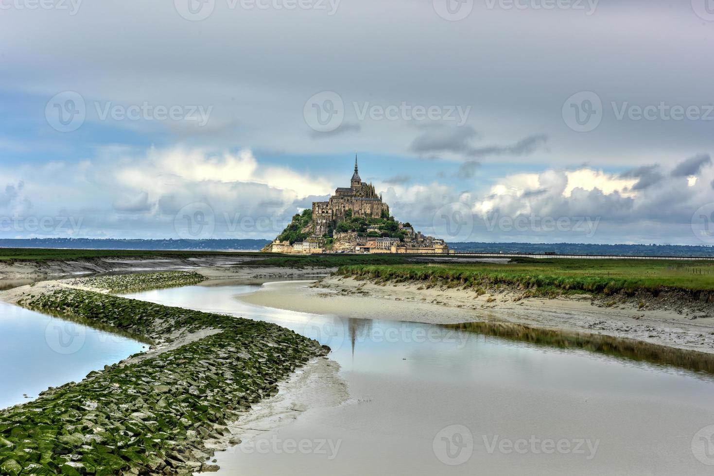 Beautiful Mont Saint-Michel cathedral on the island, Normandy, Northern France, Europe. photo