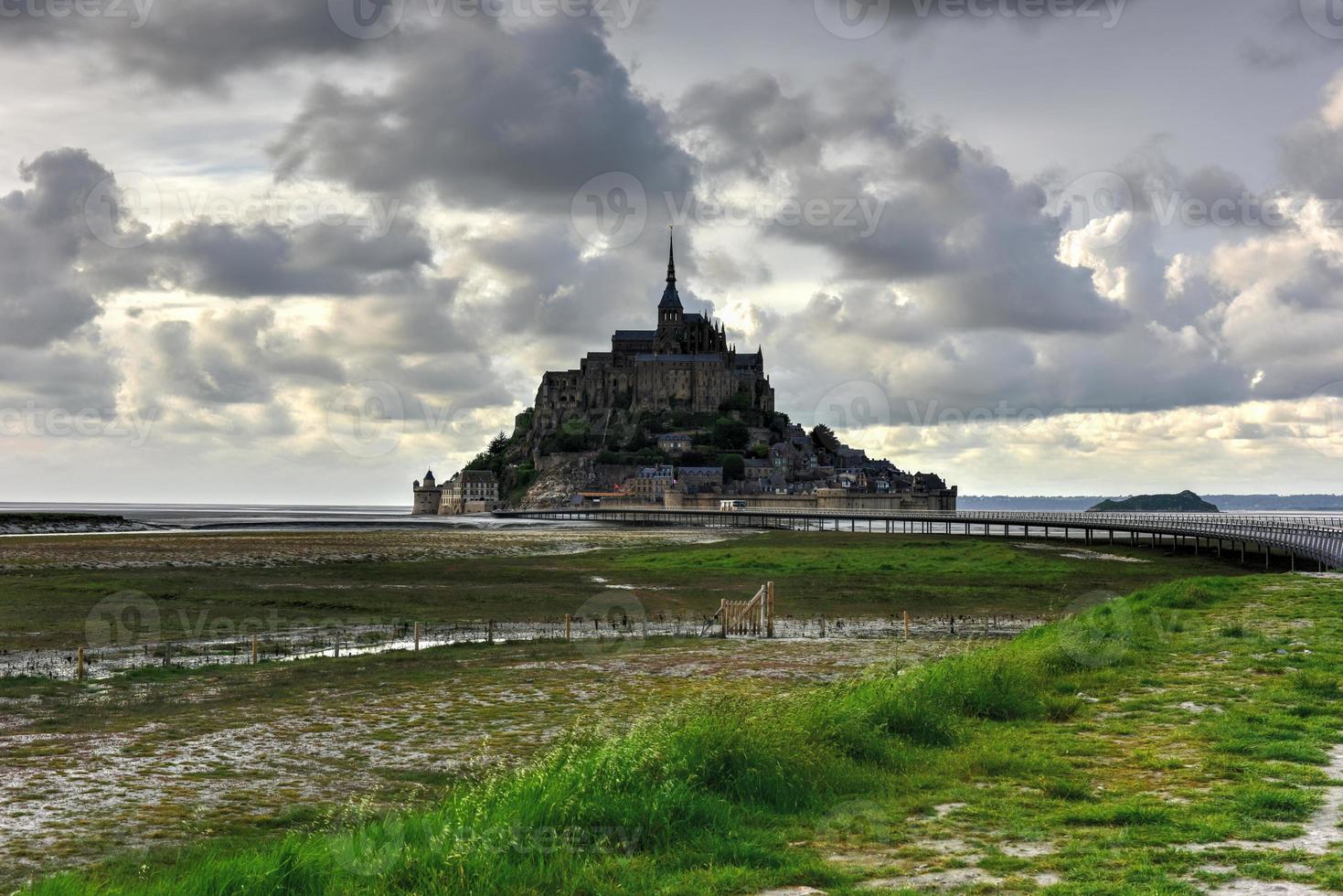 Beautiful Mont Saint-Michel cathedral on the island, Normandy, Northern France, Europe. photo