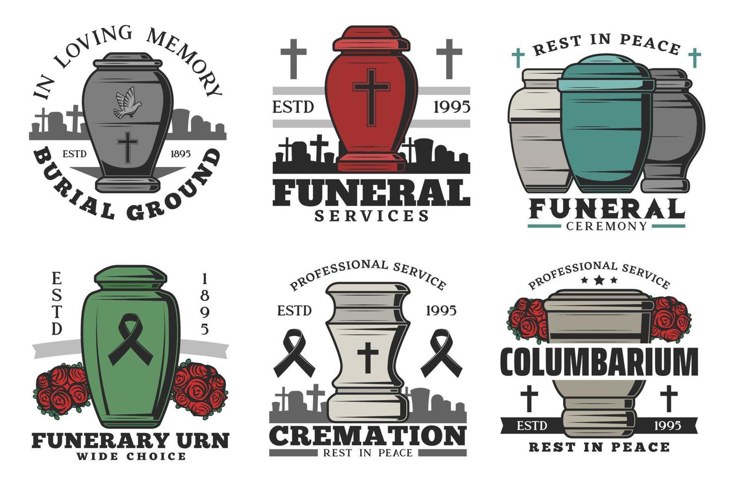 Funeral service, funerary urn columbarium vector