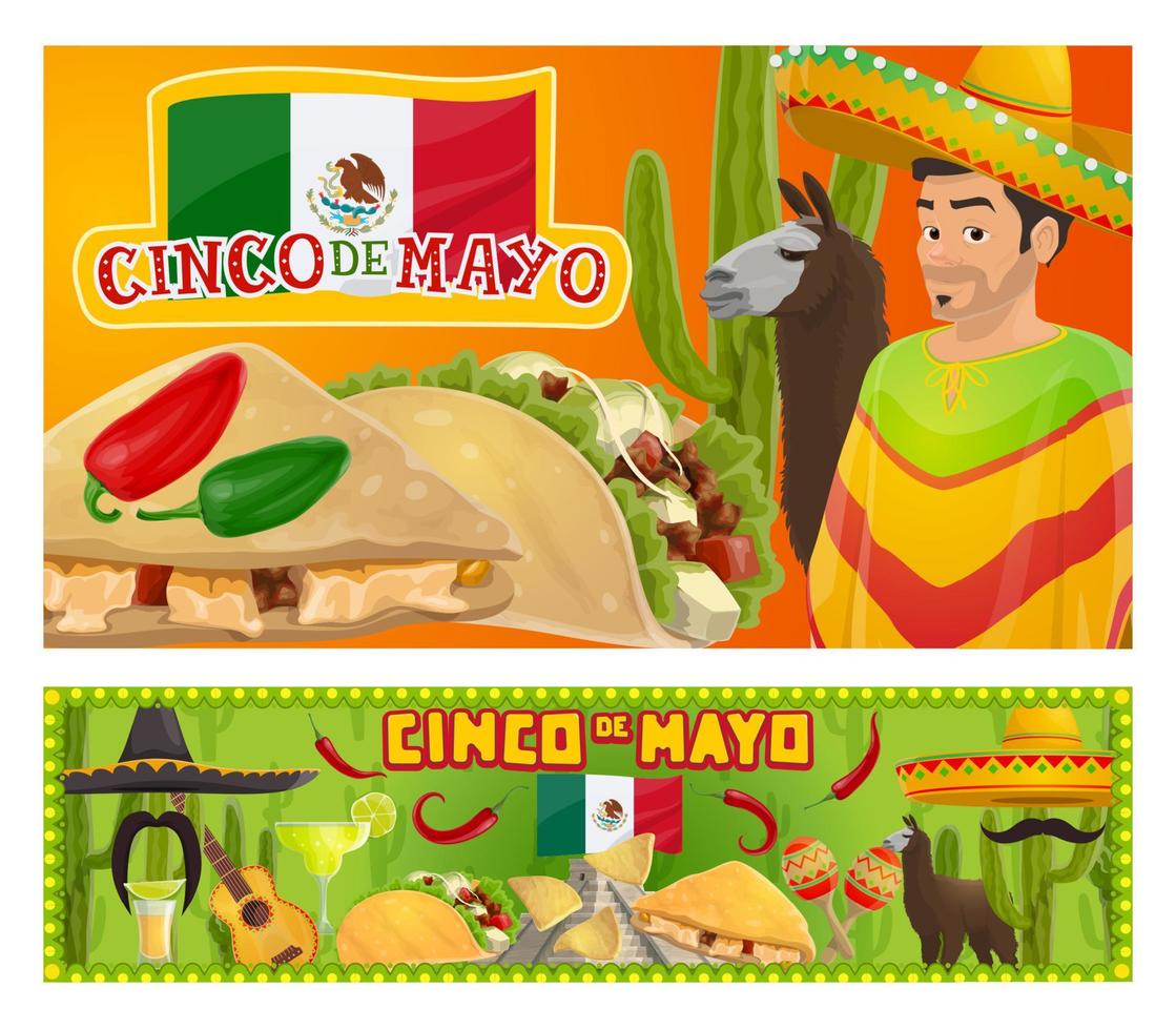 Cinco de Mayo sombrero, cactus and mariachi guitar vector