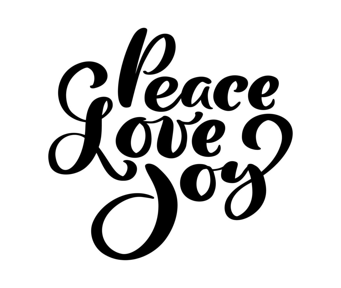 Peace Love Joy vector hand lettering positive calligraphy quote text to Christmas holiday design, typography celebration poster, calligraphy illustration