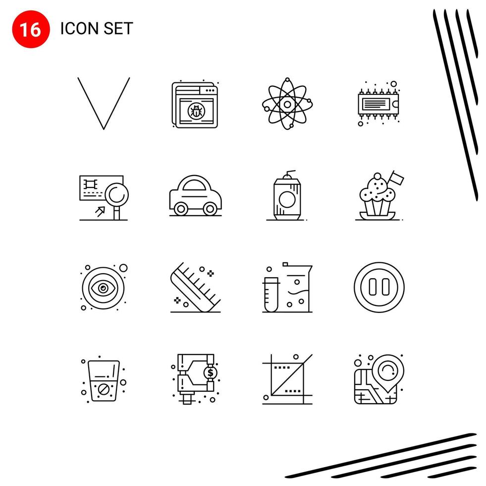 16 Universal Outlines Set for Web and Mobile Applications analysis electronic atom device science Editable Vector Design Elements