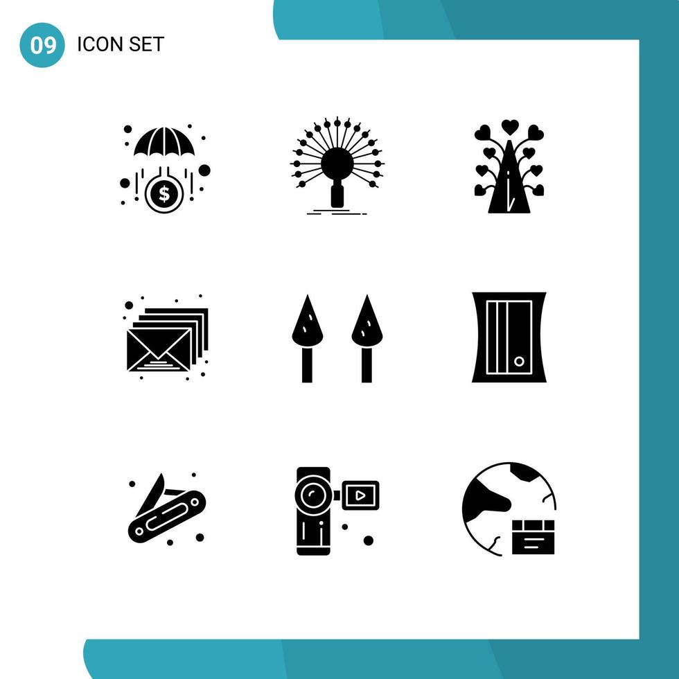 User Interface Pack of 9 Basic Solid Glyphs of envelop inbox retrieval email valentine Editable Vector Design Elements