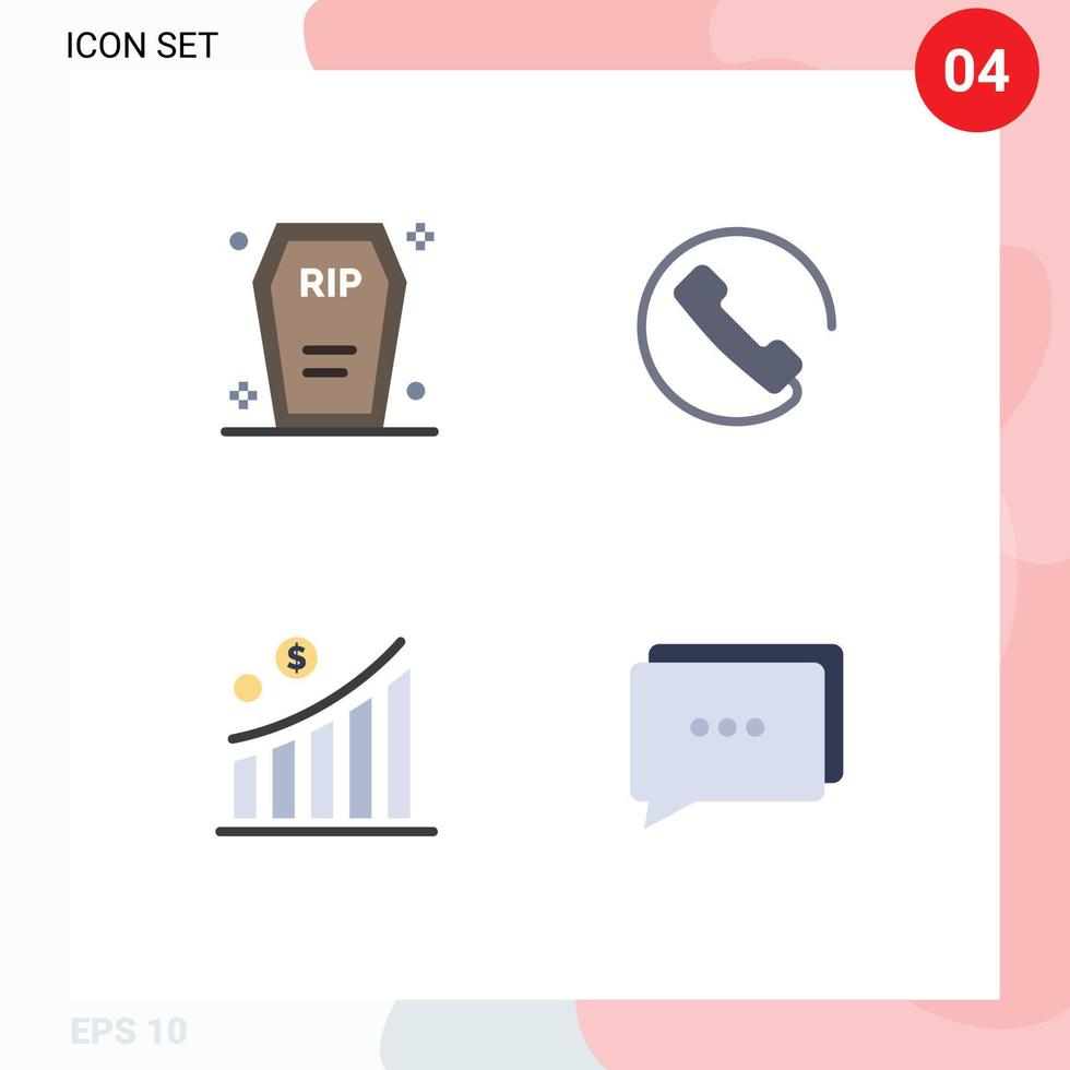 4 Flat Icon concept for Websites Mobile and Apps casket graph funeral call statistic Editable Vector Design Elements
