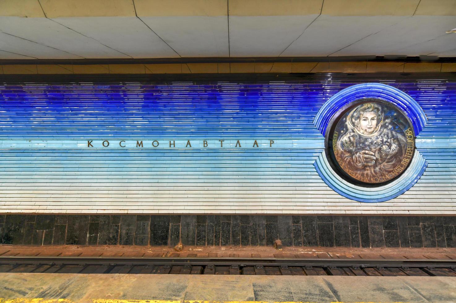 Tashkent, Uzbekistan - July 8, 2019 -  Kosmonavtlar Metro Station, a space-programme-themed station of the Tashkent Metro on Ozbekiston Line in Tashkent, Uzbekistan. photo