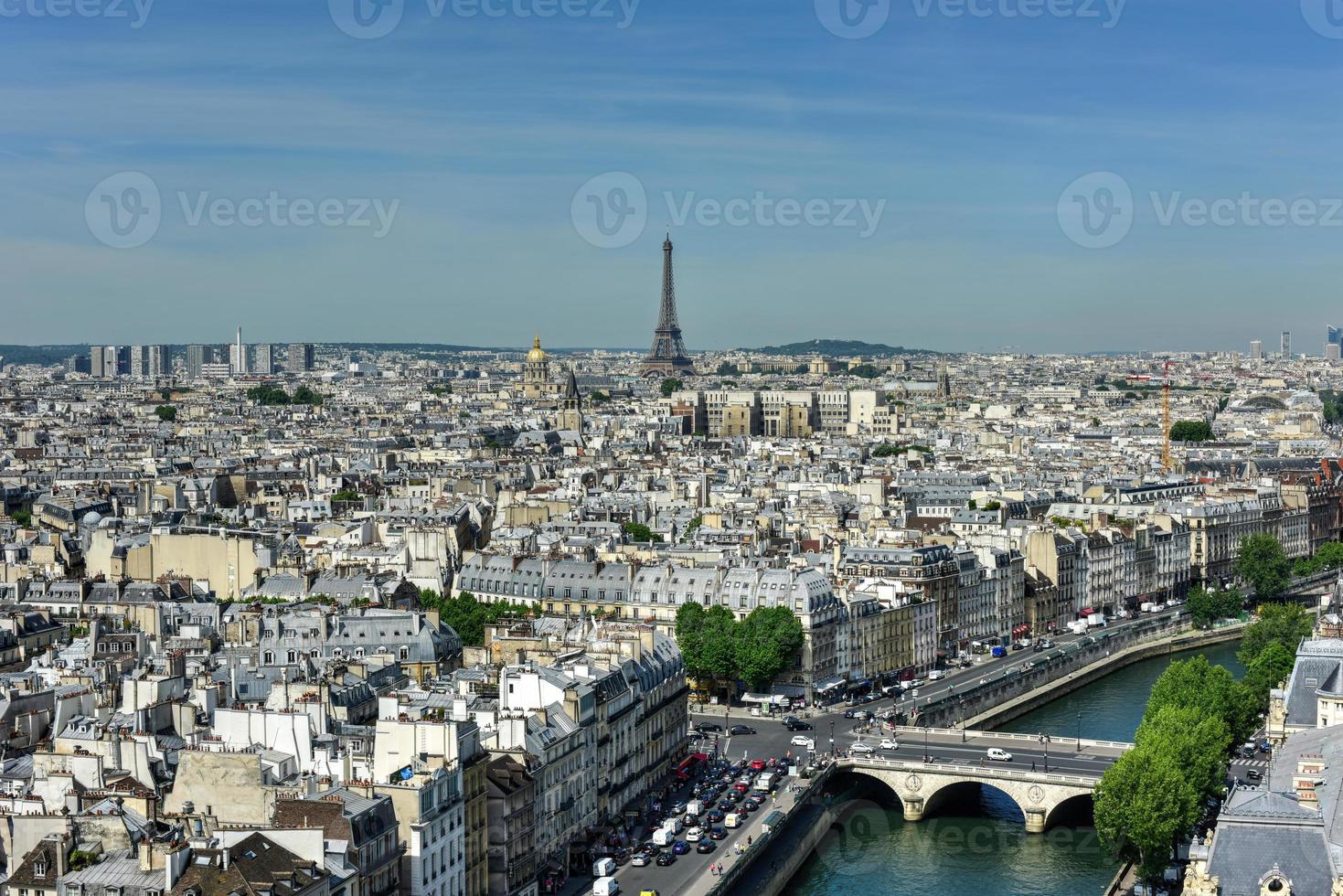 The Paris skyline from the Notre Dame de Paris, Cathedral in France. photo