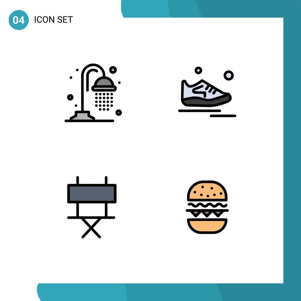 4 Creative Icons Modern Signs and Symbols of water cinema shoes running folding chair Editable Vector Design Elements