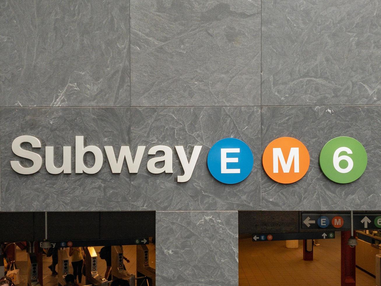 New York City - June 6, 2019 -  Subway entrance to the E, M, 6 at Lexington Avenue and 53rd Street in Midtown Manhattan. photo