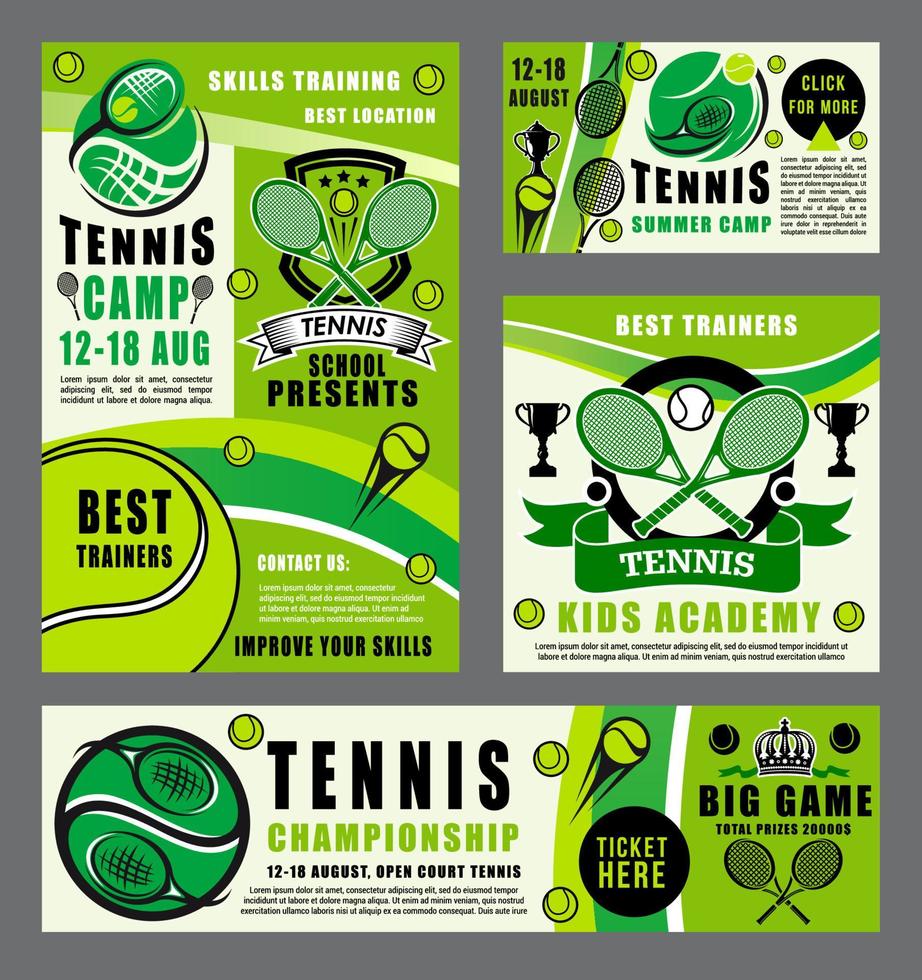 Sport school of tennis game with rackets and ball vector