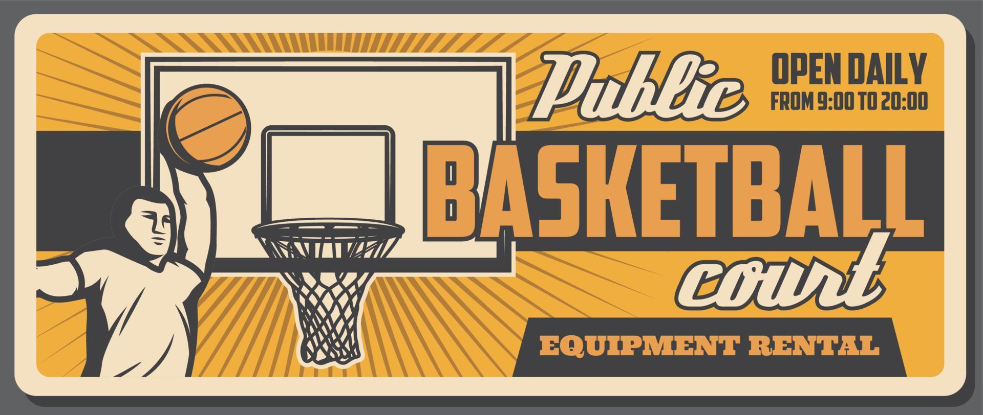 Public basketball court, player and ball in basket vector