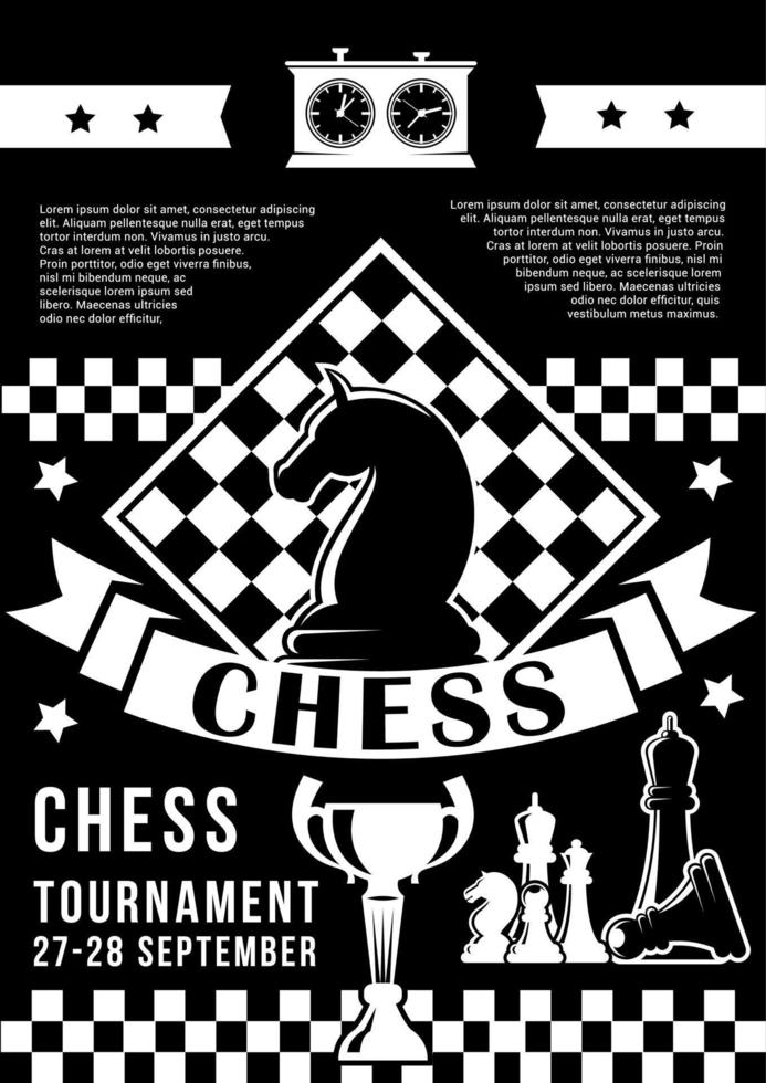 Tournament in chess game with pieces and timer vector