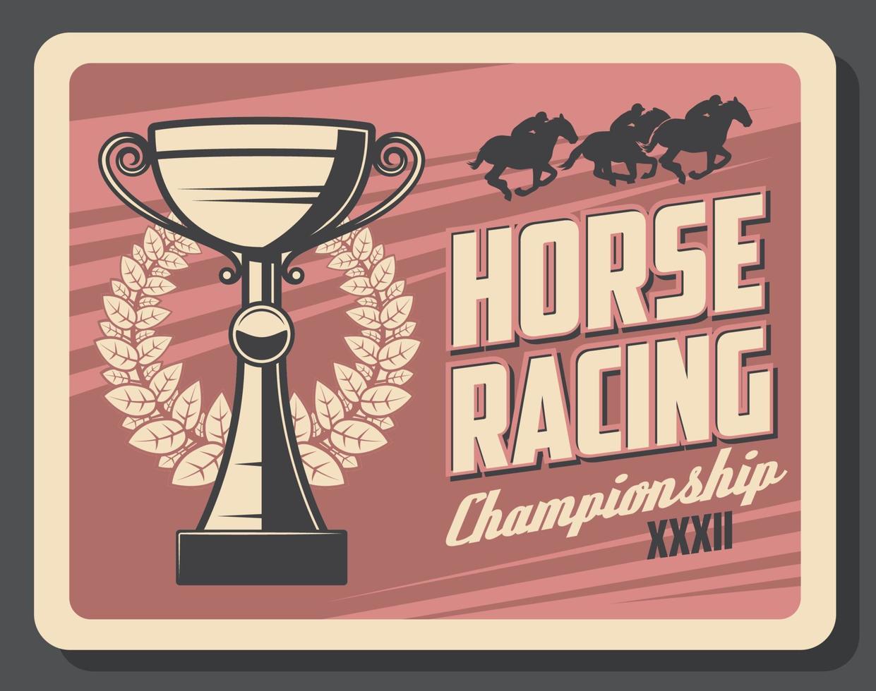 Trophy cup and wreath, horse racing championship vector