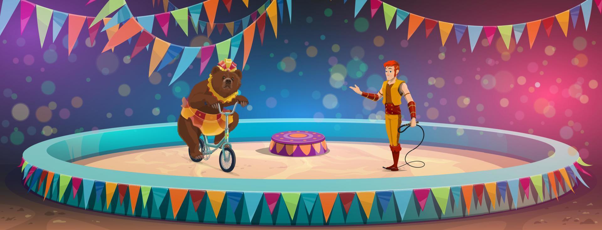 Chapiteau circus, bear and handler, stage or arena vector