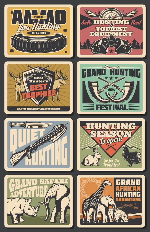 Safari and hunting sport equipment shop vector