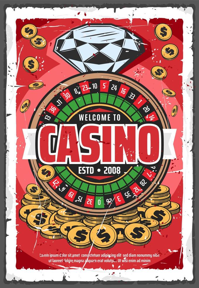 Online casino, gambling on roulette wheel vector