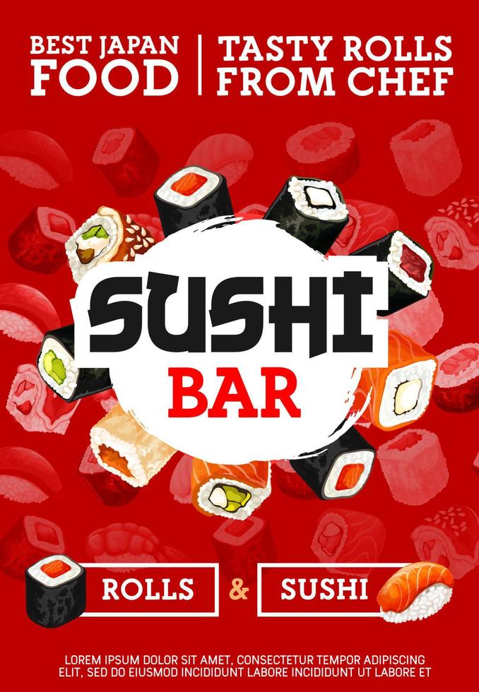 bar de sushi y rollos japoneses, cocina de japón vector