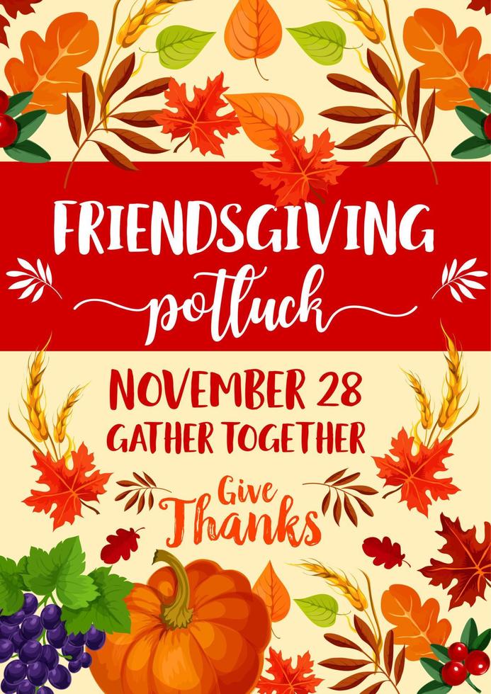 Friendsgiving potluck and Thanksgiving symbols vector