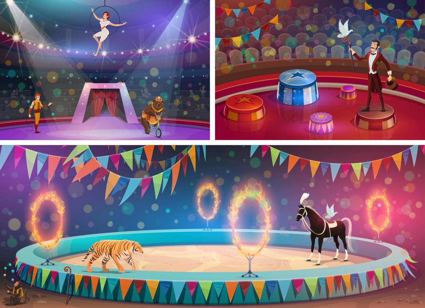 Chapiteau circus show, performers and animals vector