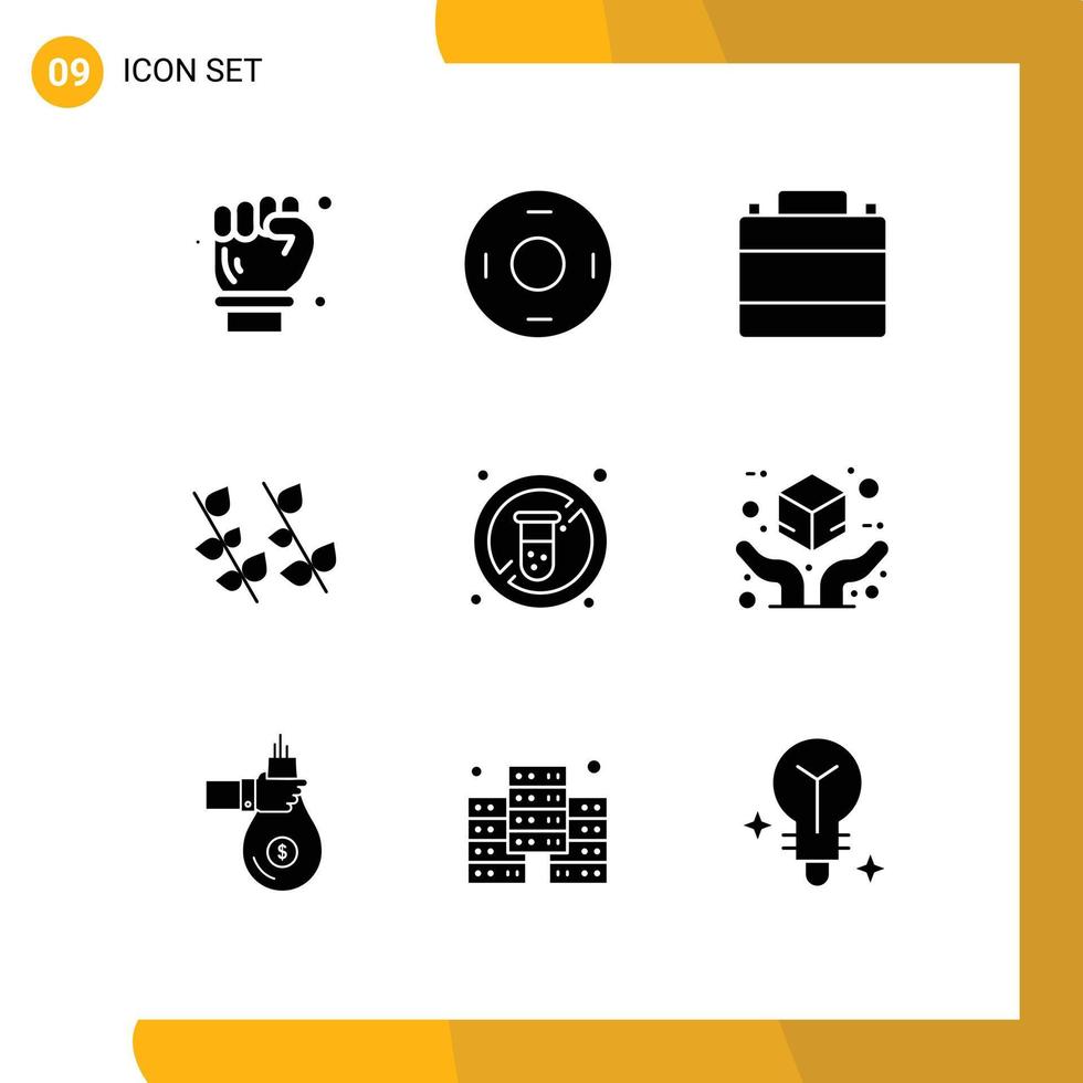 9 Thematic Vector Solid Glyphs and Editable Symbols of diet nature accessories leaf footwear Editable Vector Design Elements