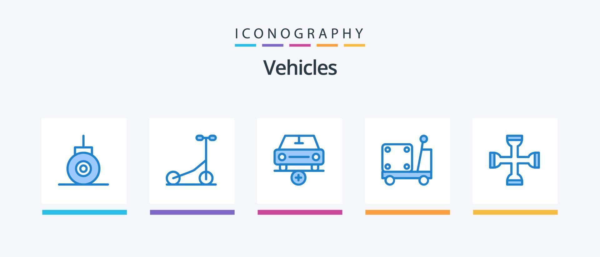 Paquete de 5 iconos azules de vehículos que incluye la configuración. cruz. más. camión. logístico. diseño de iconos creativos vector
