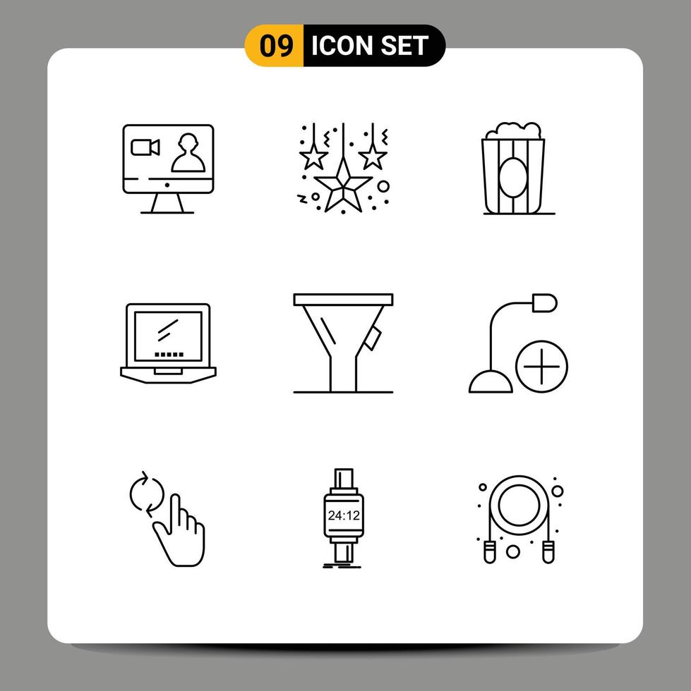 User Interface Pack of 9 Basic Outlines of funnel laptop food imac monitor Editable Vector Design Elements
