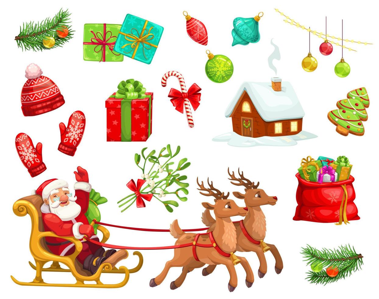 Christmas holiday icons and characters vector