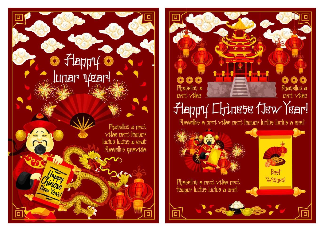 tarjeta de felicitación del año nuevo lunar chino vector