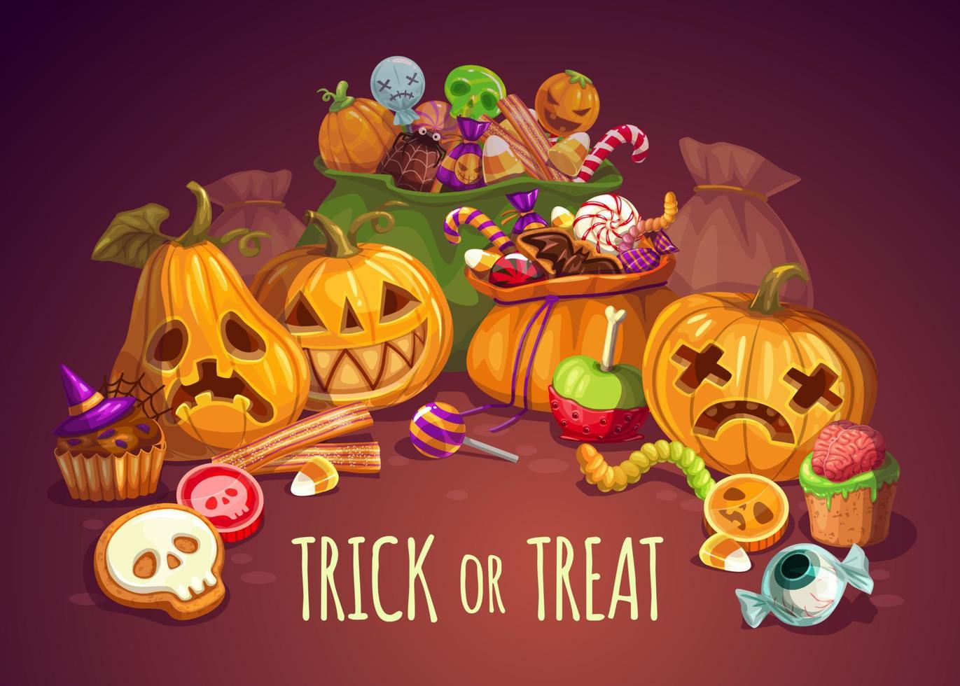 Trick or treat, Halloween holiday, pumpkins vector