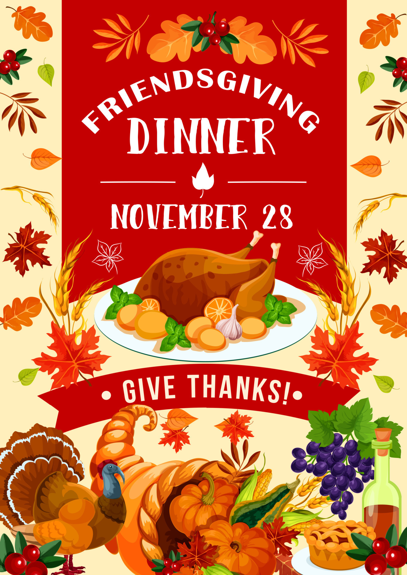 Holiday potluck, Friendsgiving day turkey 16165252 Vector Art at Vecteezy