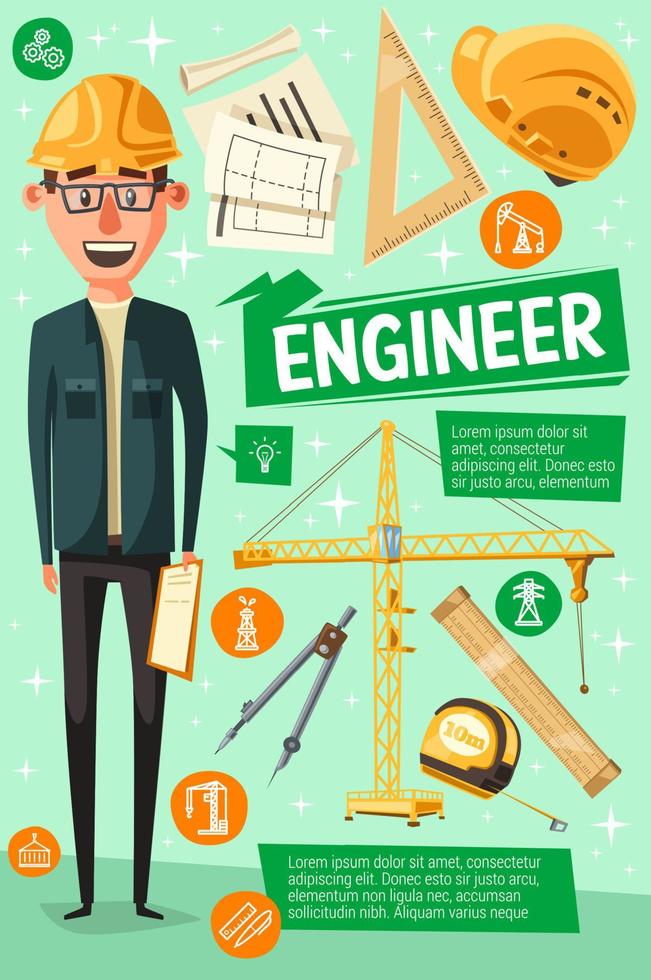 Builder, engineer or worker, cartoon man vector