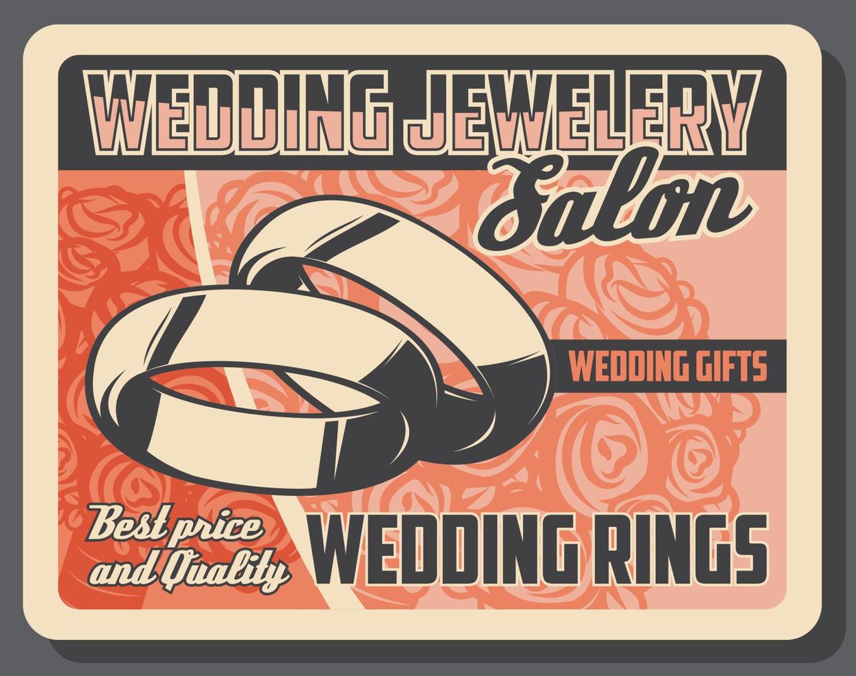 Salón de joyería, anillos de boda, regalos de matrimonio. vector
