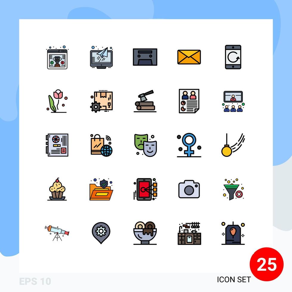 Universal Icon Symbols Group of 25 Modern Filled line Flat Colors of communication arrow analog interface email Editable Vector Design Elements
