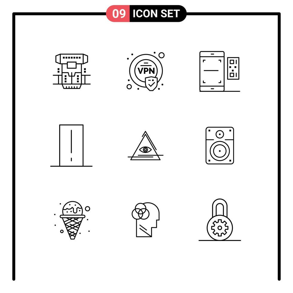 Pack of 9 creative Outlines of light mete electronics code device valentine Editable Vector Design Elements