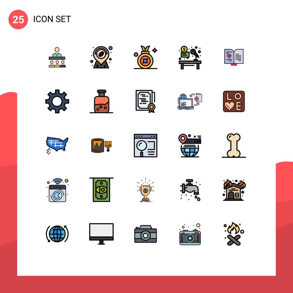 conjunto de 25 iconos de interfaz de usuario modernos símbolos signos para amor trabajo premio insignia martillo subasta elementos de diseño vectorial editables vector