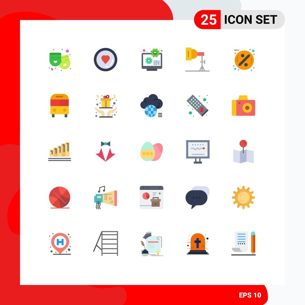 Mobile Interface Flat Color Set of 25 Pictograms of sale photography configuration photo development Editable Vector Design Elements